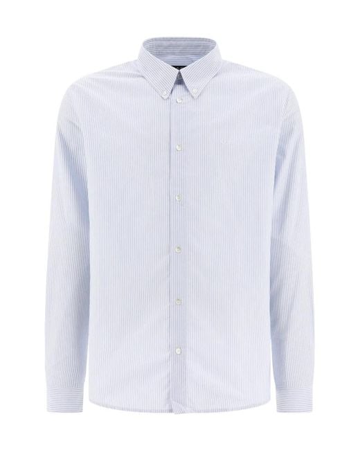 A.P.C. White Pinstriped Curved Hem Shirt for men