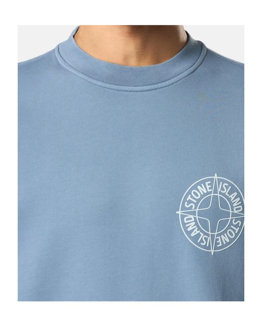Stone Island Blue Logo Printed Crewneck Sweatshirt for men