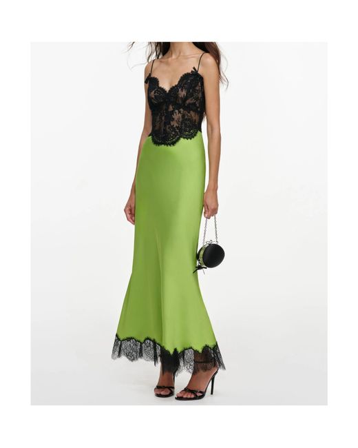 Self-Portrait Green Satin Lace Midi Dress