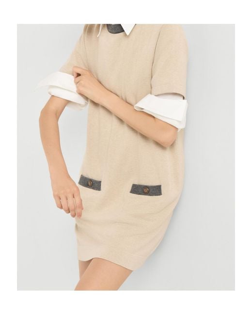Brunello Cucinelli Natural Pocket Trim Mini Dress