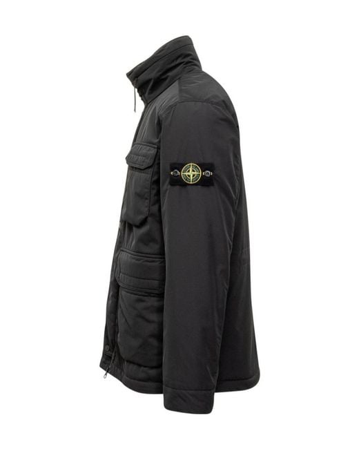 Stone Island Black Compass-Badge Funnel Neck Puffer Jacket for men