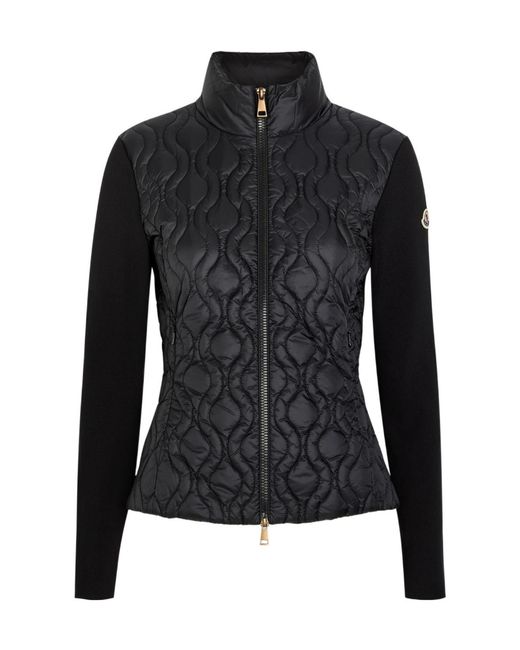Moncler Black Quilted Cotton And Nylon Cardigan