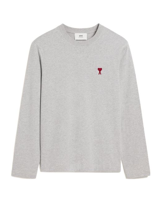 AMI Gray Ami De Coeur Long-Sleeved T-Shirt for men