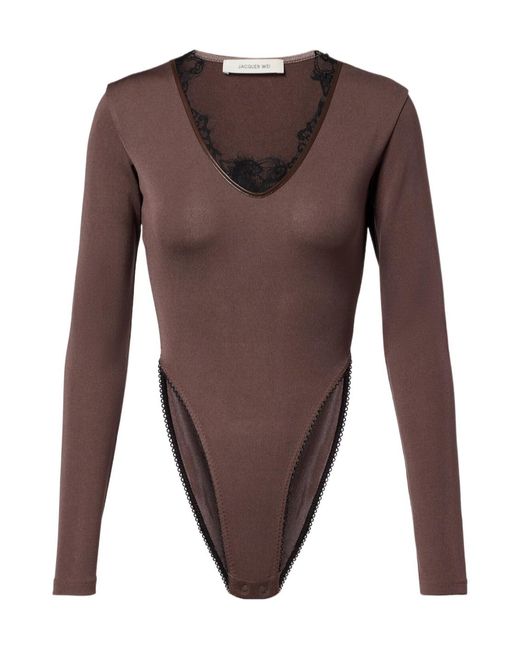 JACQUES WEI Brown Lace-Trimmed Bodysuit