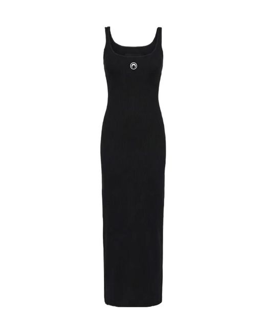 MARINE SERRE Black Scoop Neck Sleeveless Ribbed Midi Dress