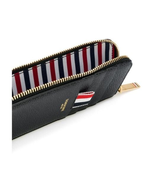 Thom Browne Black Pebbled Half-Zipped Around Wallet for men