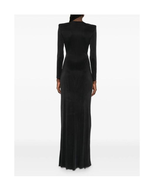 Elisabetta Franchi Black Plunging V-Neck Carpet Dress