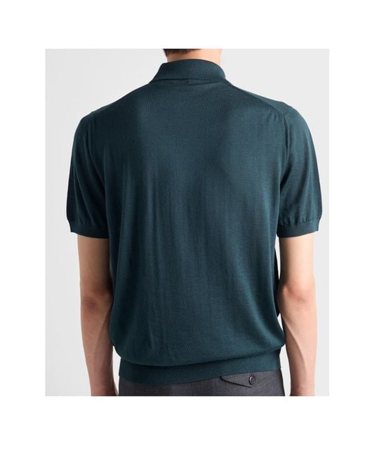 Prada Blue Superfine Wool Polo Shirt for men