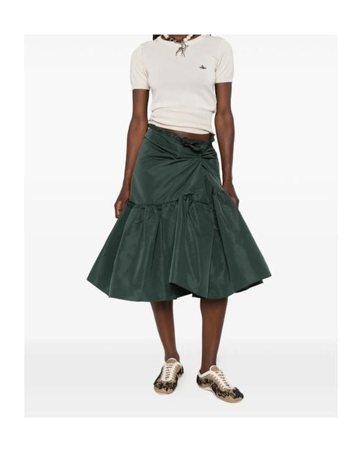 N°21 Green Ruffled-Trim Twisted Midi Skirt