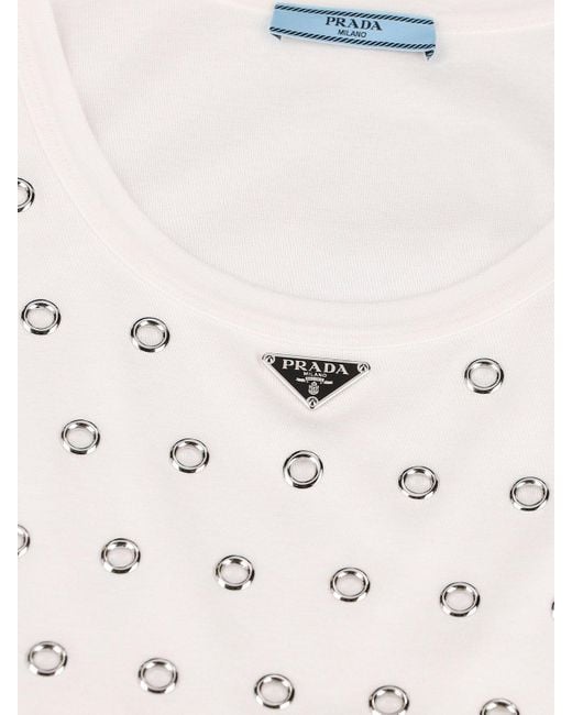 Prada White Cut-Out Detailed Sleeveless Top