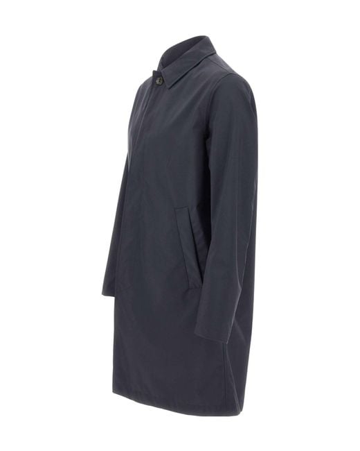 Herno Blue Long-Sleeved Buttoned Raincoat for men