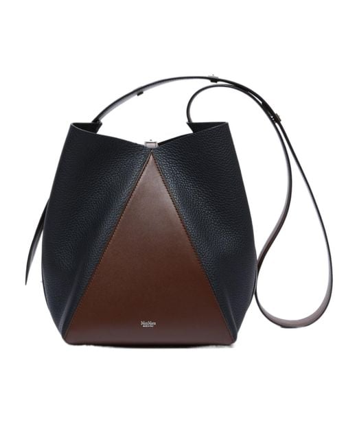 Max Mara Blue Medium Two-Tone Leather Bucket Bag