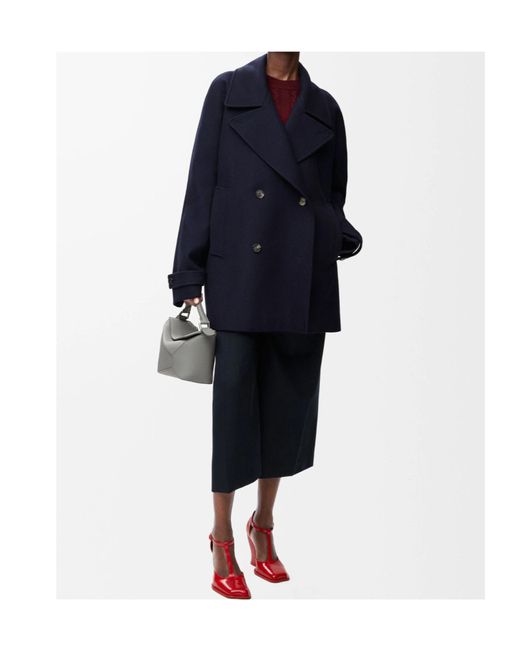 Loewe Blue Double-Breasted Belted Coat