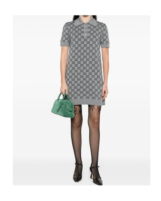 Gucci Gray Allover Gg Patterned Short-Sleeved Polo Dress