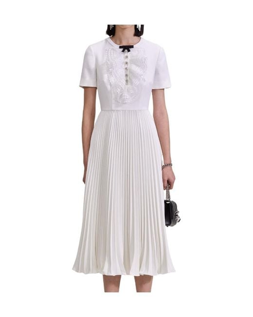 Self-Portrait White Lace-Collar Pleated Midi Dress