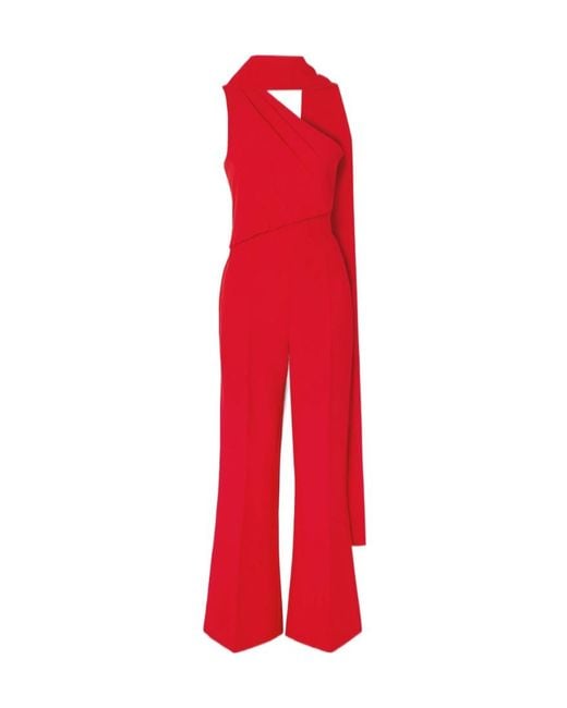 Roland Mouret Red Asymmetrical Scarf Details On The Jumpsuit