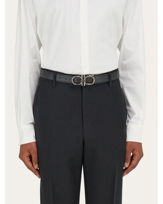 Ferragamo White Gancini-Buckle Leather Belt for men