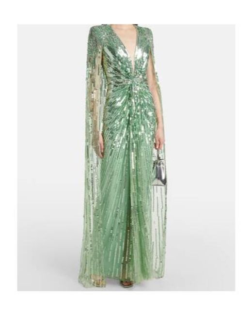 Jenny Packham Green Rush Sequined Gown