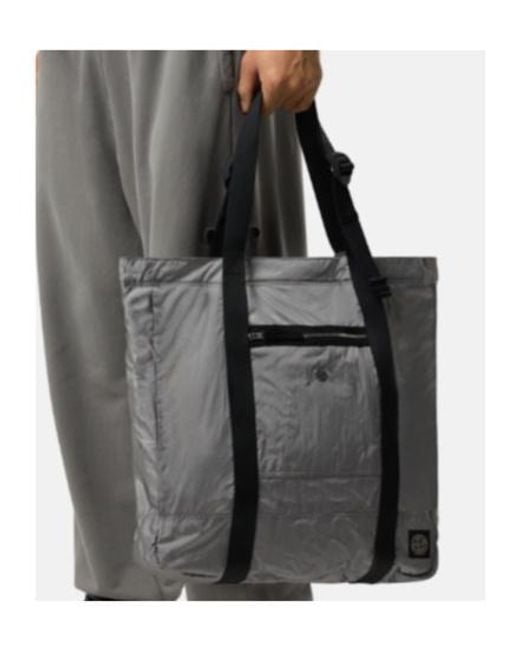 Stone Island Black Logo Patch Shopping Bag for men