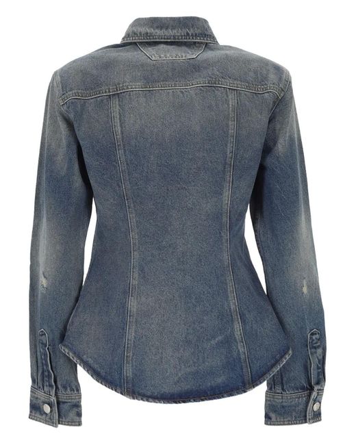 M I S B H V Blue Patchwork Denim Shirt