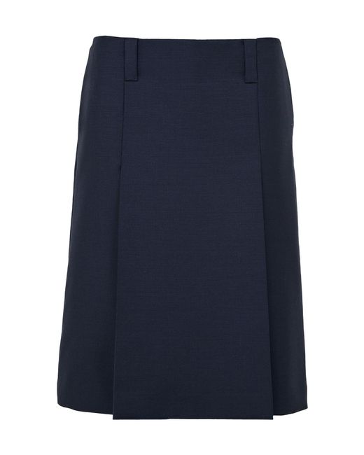 Miu Miu Blue Logo Embroidered Midi Skirt