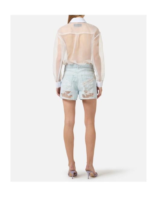 Elisabetta Franchi Blue Bow Tie Distressed Romper Suit