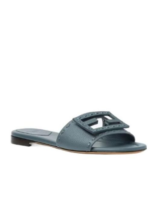 Fendi Blue Baguette Ff Slip-On Slides