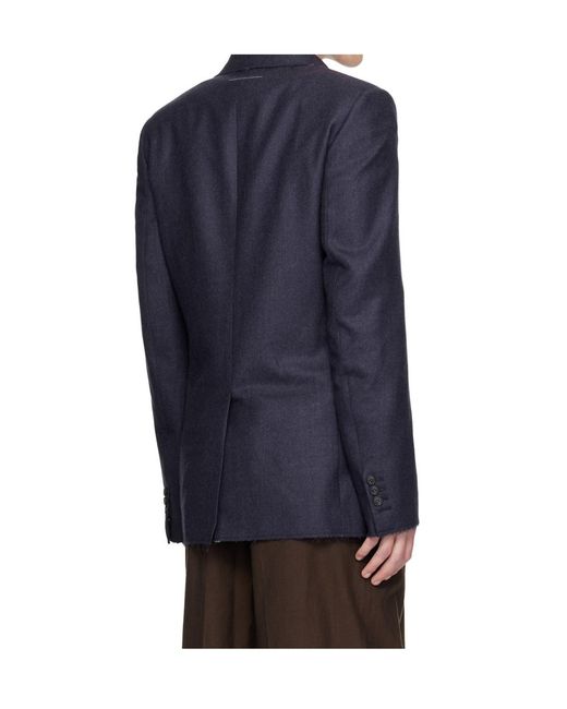 MM6 by Maison Margiela Blue Frayed Single-Breasted Blazer for men