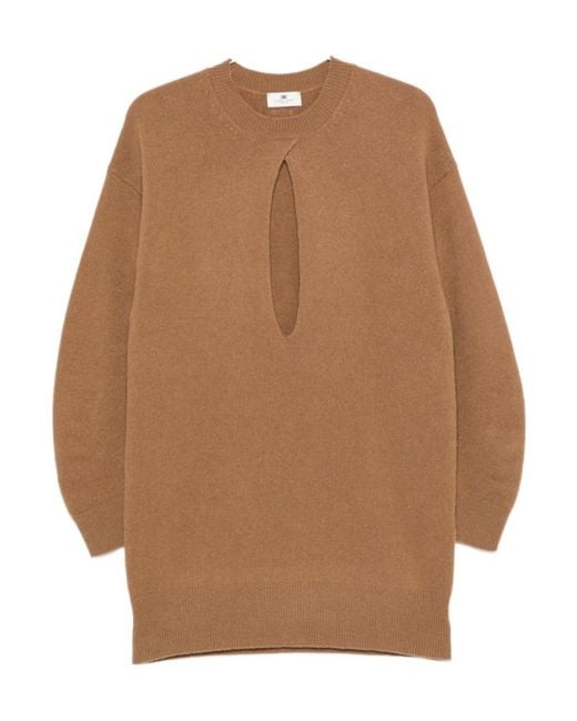 Elisabetta Franchi Brown Cut-Out Knitted Mini Dress