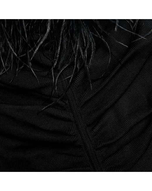 Self-Portrait Black Feather Ruched Mini Dress