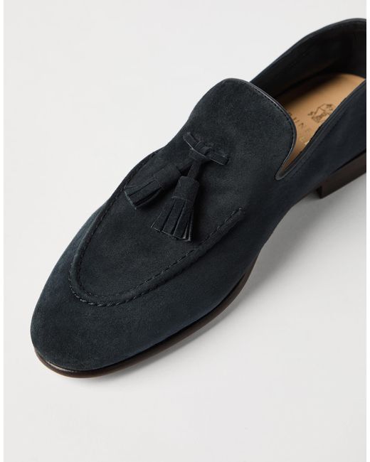 Brunello Cucinelli Black Fringed Slip-On Loafers for men