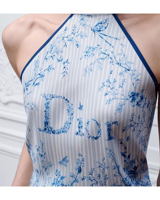 Dior Blue Iviera Toile De Jouy Floral Garden Silk Top