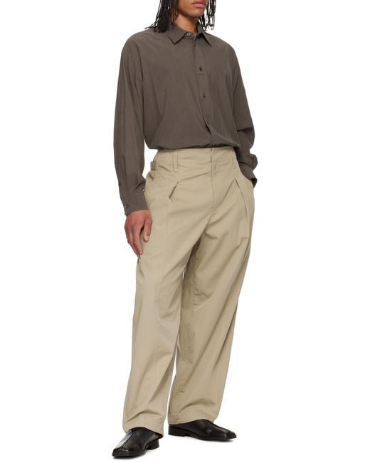 Lemaire White Pleated Wide Leg Chino Pants for men