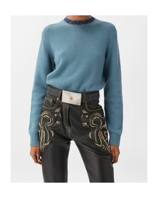 Versace Blue Crewneck Wool Cashmere Sweater