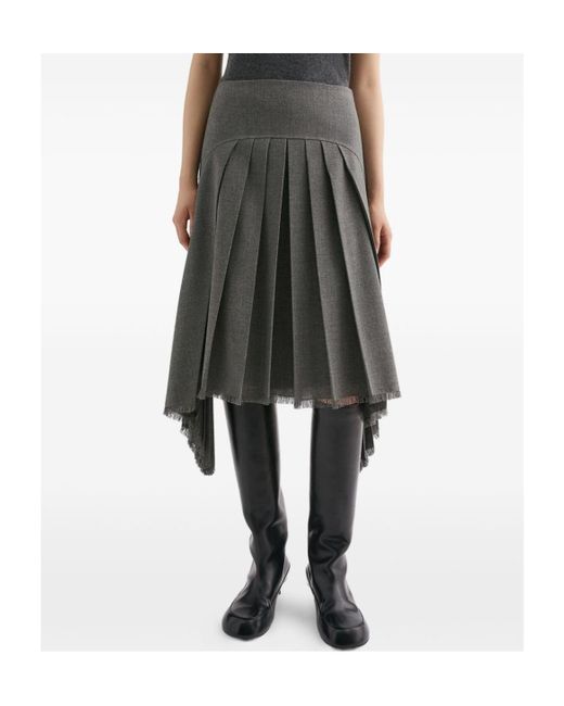 Jil Sander Gray Asymmetric Pleated Midi Skirt