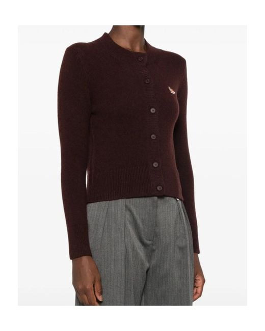 Maison Kitsuné Purple Crew-Neck Cardigan