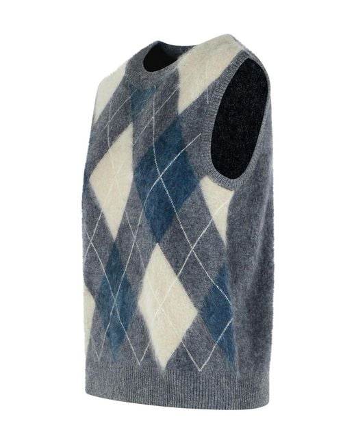 Lisa Yang Blue Yasmine Argyle Knitted Top
