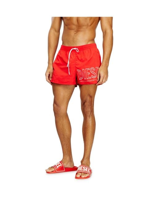 DIESEL Red Logo Swim Shorts for men