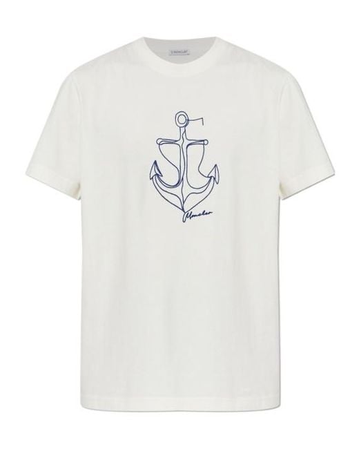 Moncler White Anchor Embroidered T-Shirt for men
