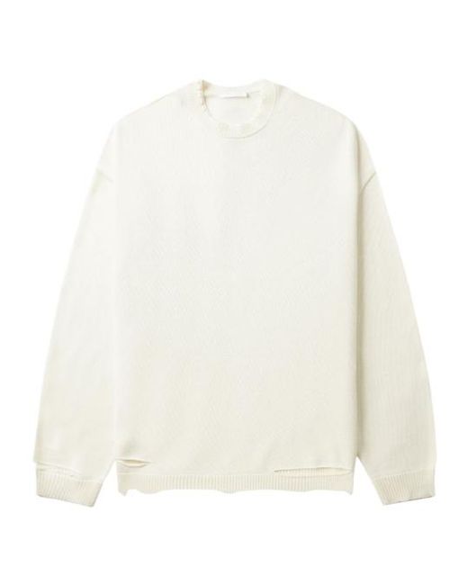 Helmut Lang White Ripped Crew Neck Sweater for men