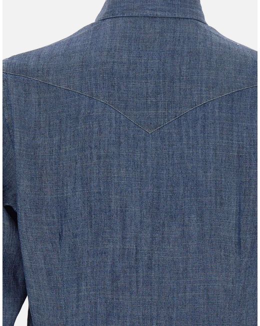Eleventy Blue Snap-Front Western Shirt for men