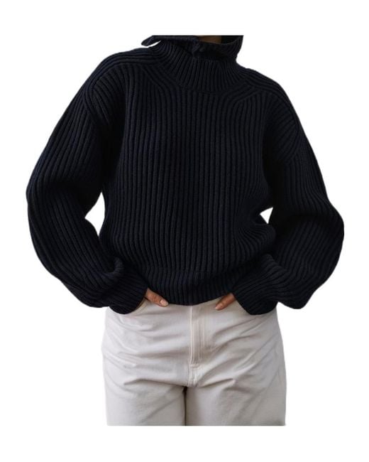 Soeur Blue High-Neck Long-Sleeved Sweater