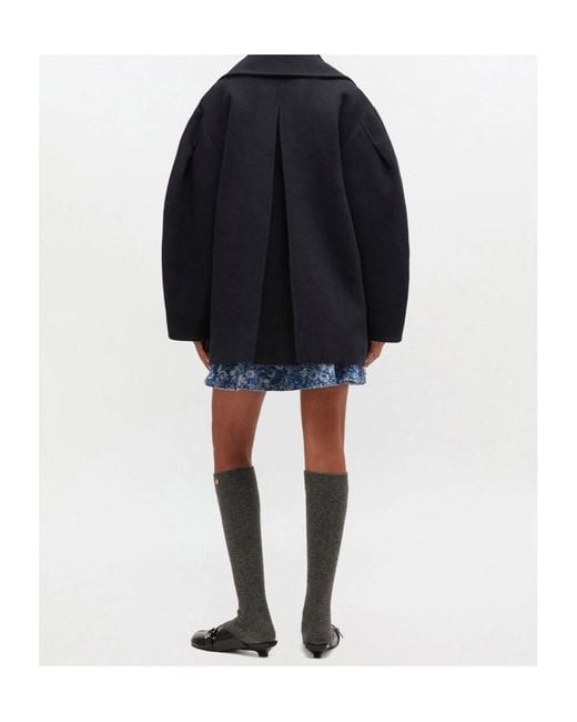 Ganni Blue Double-Breasted Oversize Coat