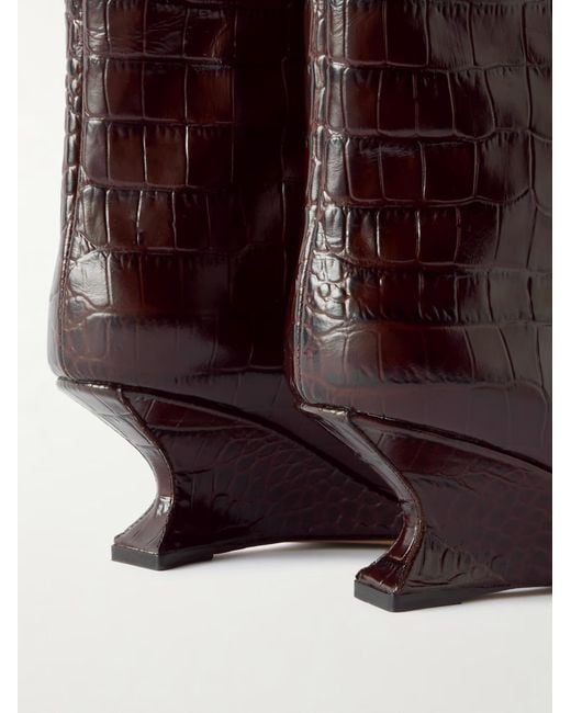 Paris Texas Brown Croc-Effect Leather Knee Boots