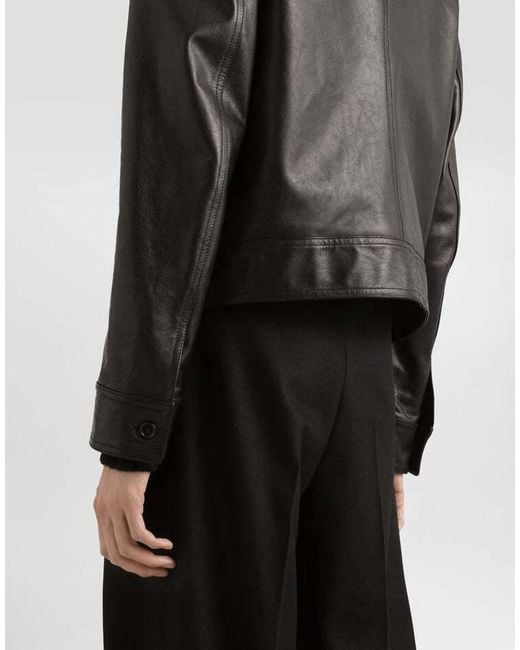 Dolce & Gabbana Black Fur-Collar Leather Jacket for men