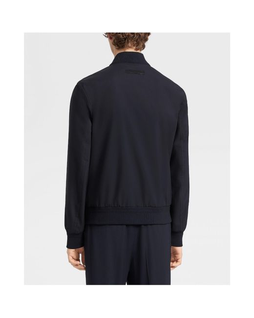 Zegna Blue Zipped Elasticated Hem Bomber Jacket for men