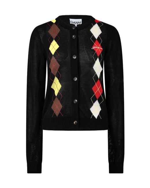 Ganni Black Argyle Cardigan