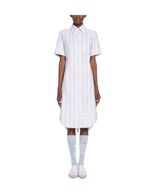 Thom Browne White Striped Poplin Shirtdress