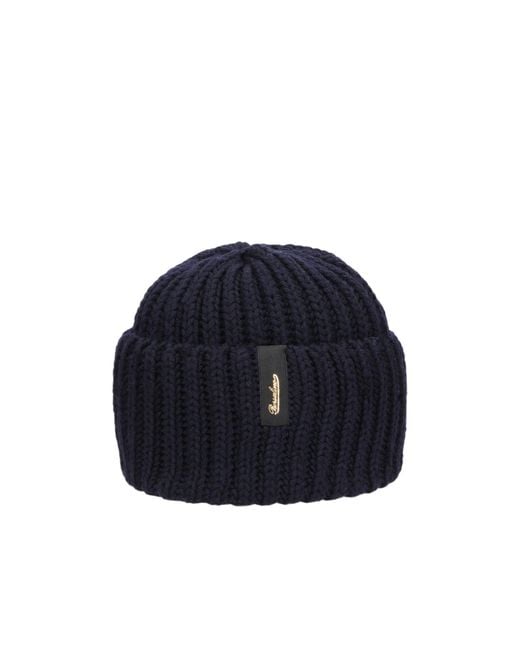 Borsalino Blue Logo Patch Ribbed Knitted Beanie