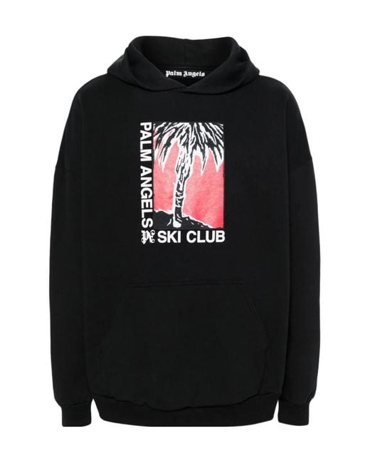 Palm Angels Black Palm Ski Club Printed Hoodie for men